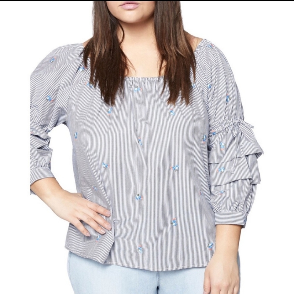 Sanctuary Saffron Cotton Striped Tiered-Sleeve